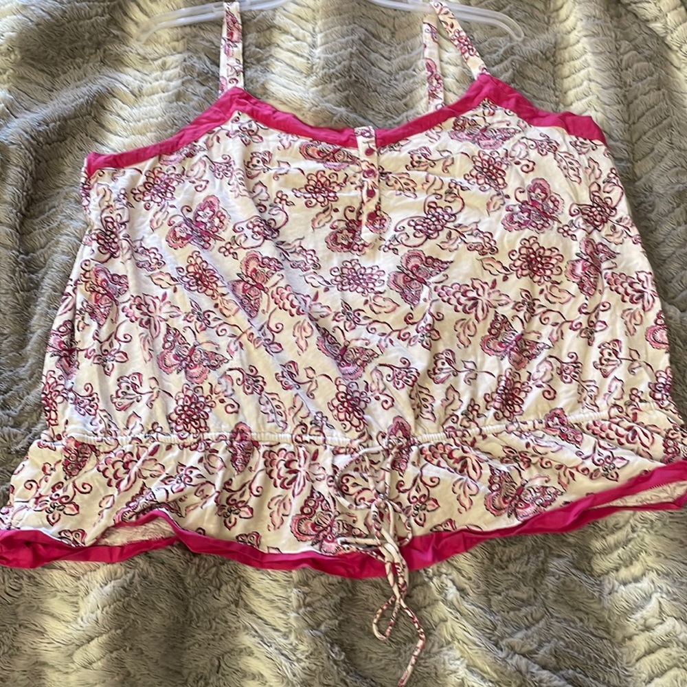 EUC Hot Pink & White Butterfly Tank Top with Drawstring Waist, Size 3x